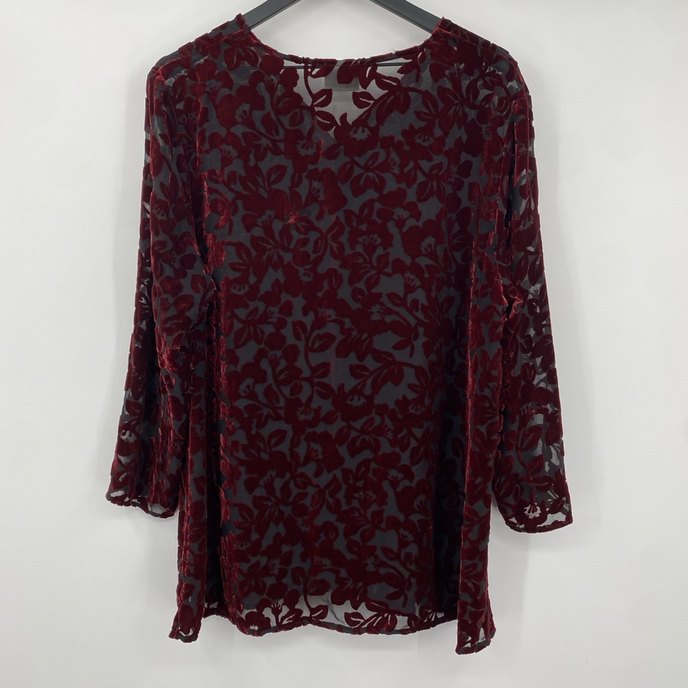 Laura‎ Ashley Cardigan Womens Medium Burgundy Vintage 90s Velvet Burnout Floral - Picture 11 of 12